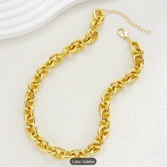 Simple Punk Chunky Chain Necklace for Women - Zinc Alloy, No Plating, Versatile - Picture 5 of 6